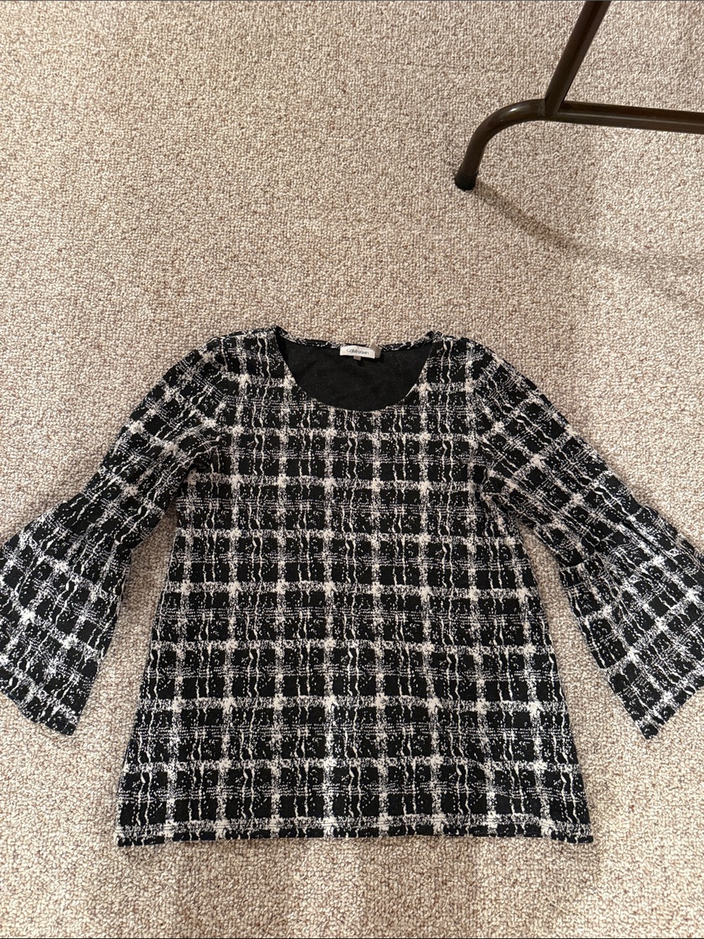 Calvin Klein Black & White Tweed Bell Sleeve Tunic
